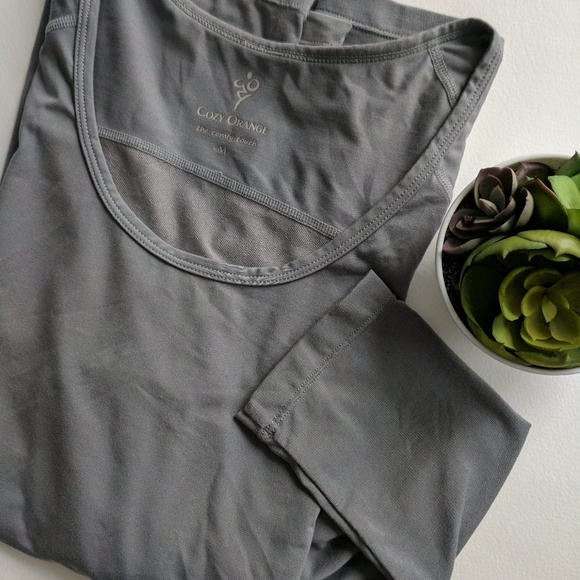 Cozy Orange Gray Long Sleeve Yoga Workout Tee - Picture 3 of 4